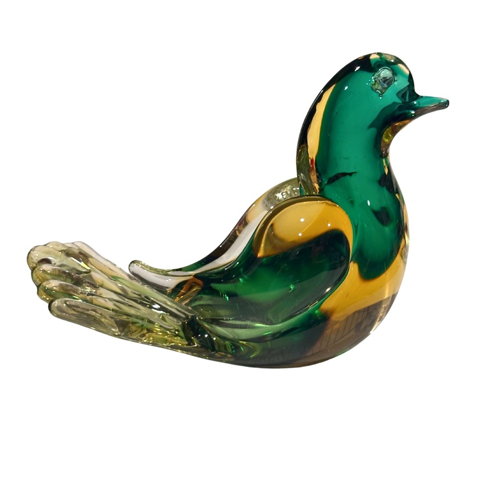 VTG Murano Green and Yellow Glass Bird Figurine - Picture 4 of 9